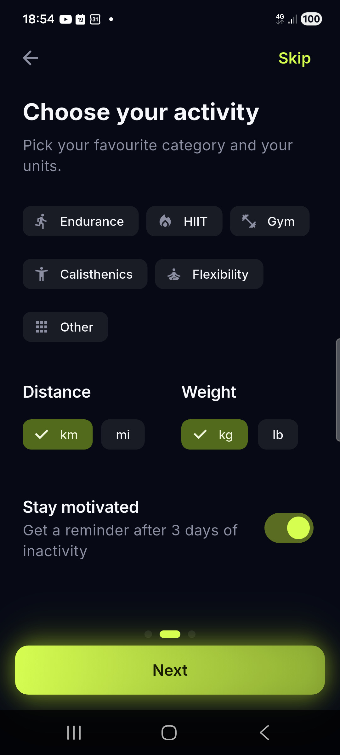 Onboarding – Preferences (units and accent colors)