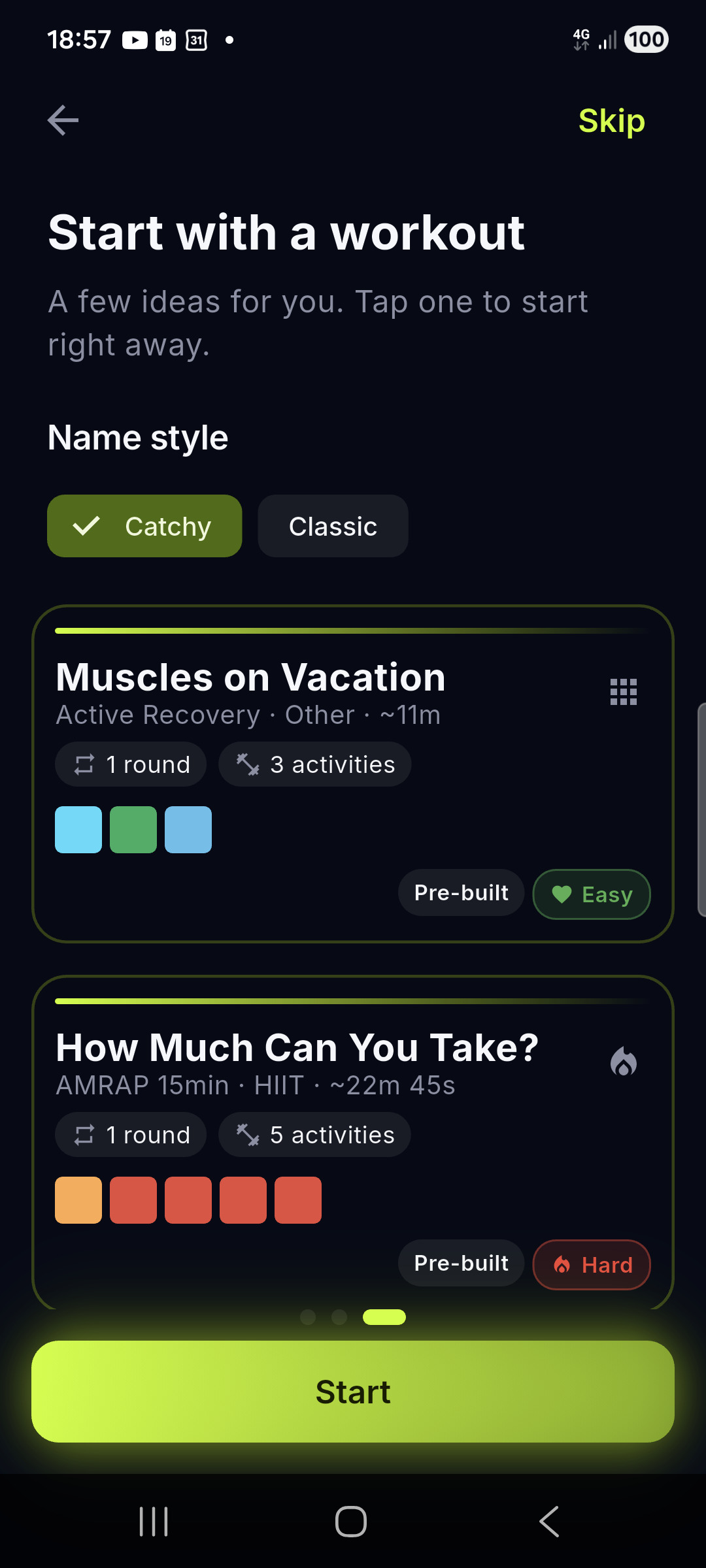Onboarding – Suggestions page with the name style selector