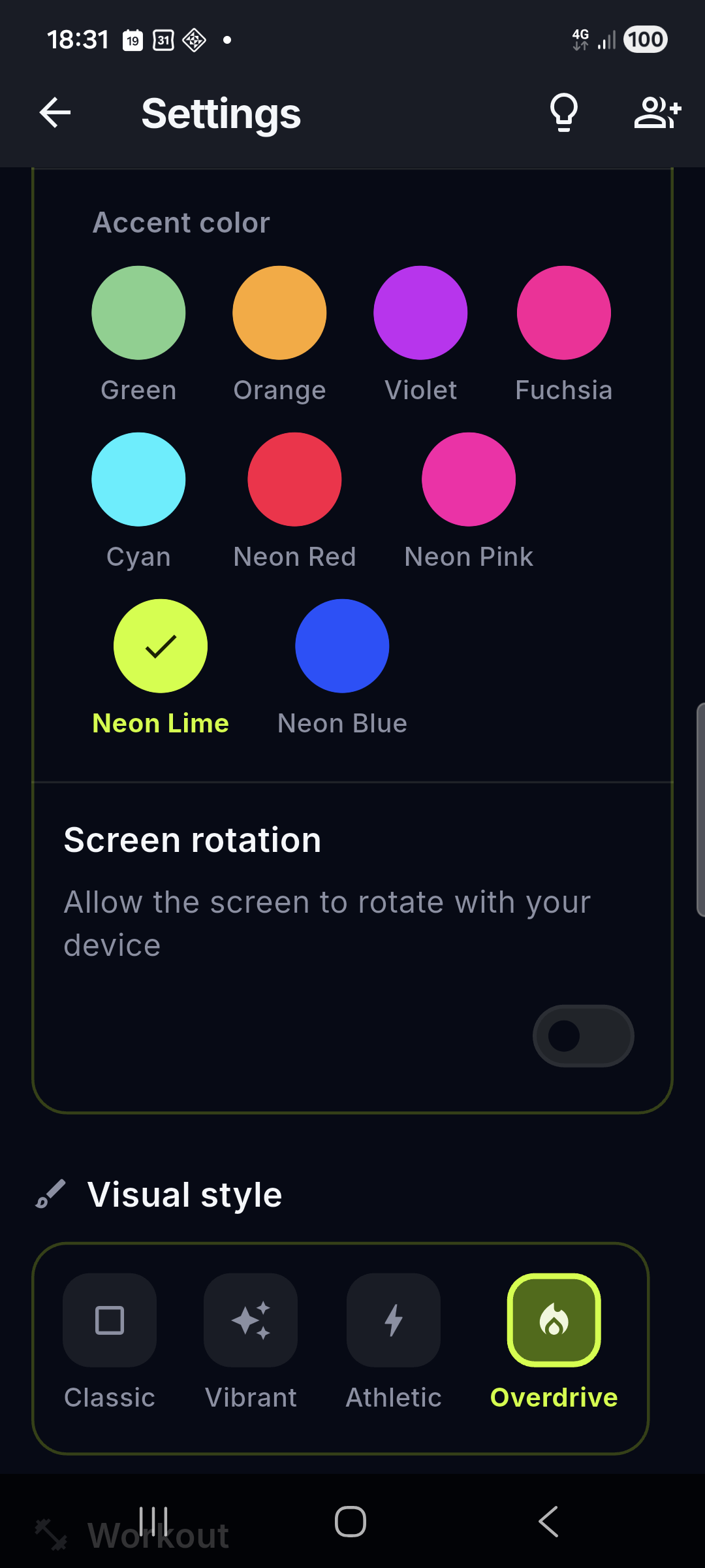 Appearance settings – accents and visual styles