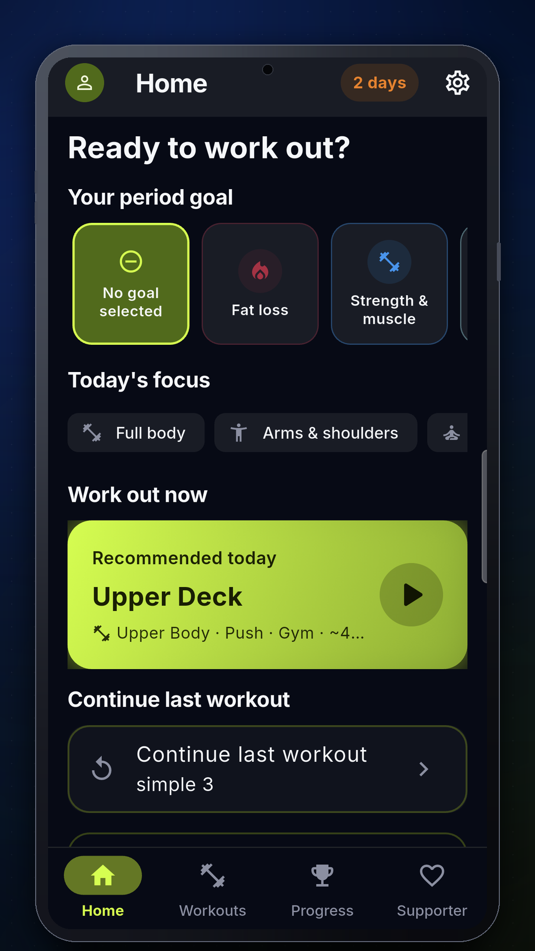 Blocktomic workout library with goals and recommended workouts