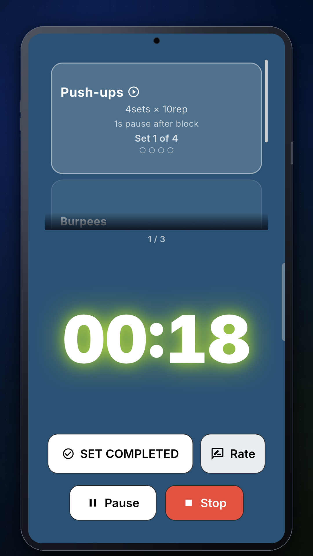 Smart interval timer running with precise countdown